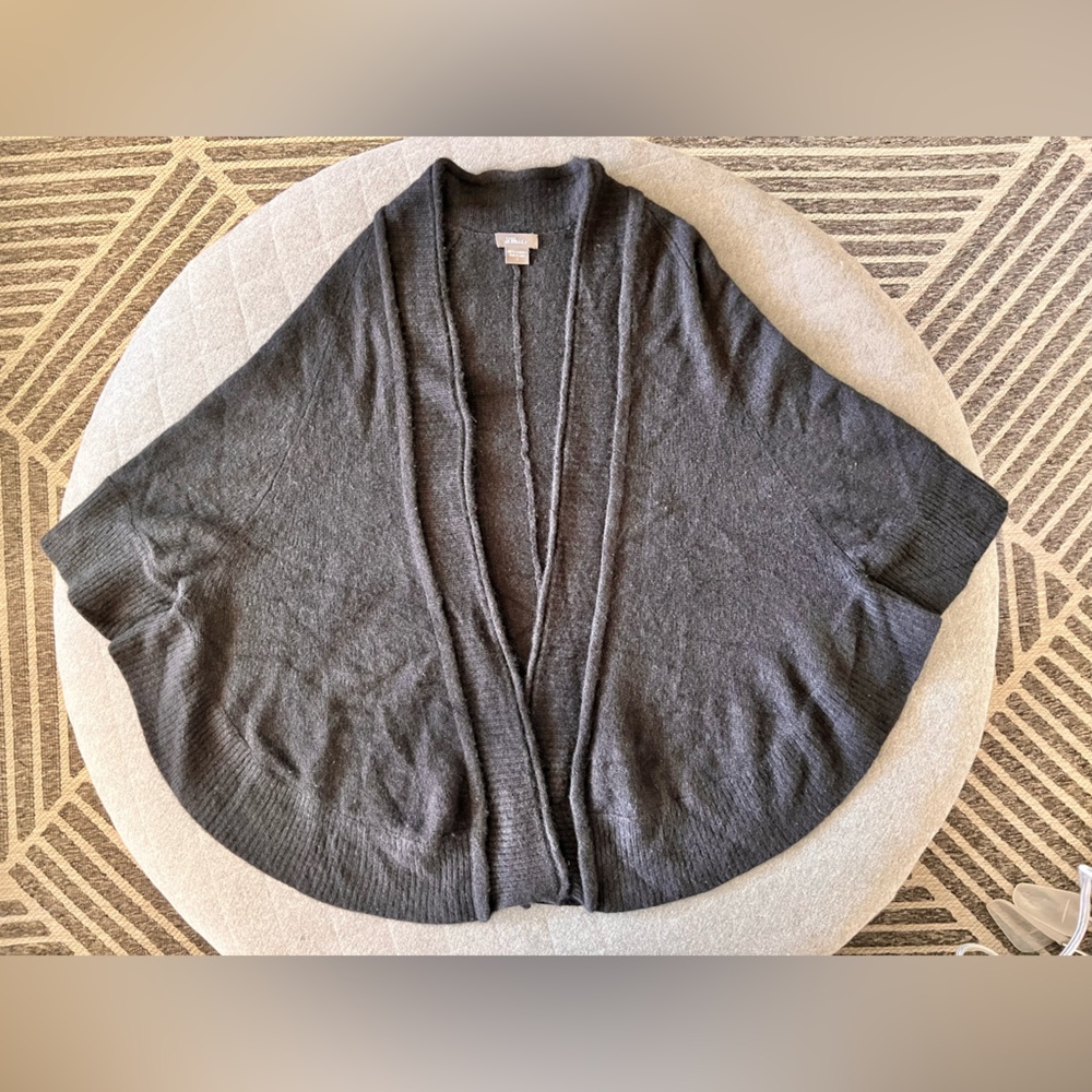 PURE AMICI Size 1 US Medium Black 100% Cashmere Open Front Cape Cardigan
